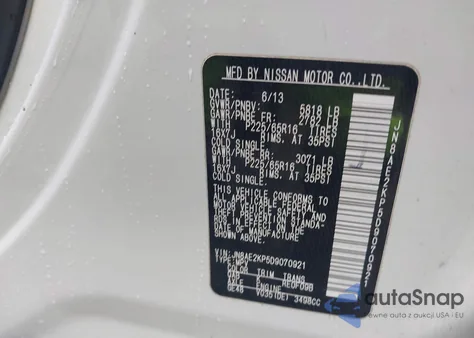 2013 Nissan Quest Sv z USA, uszkodzony, nr VIN JN8AE2KP5D9070921